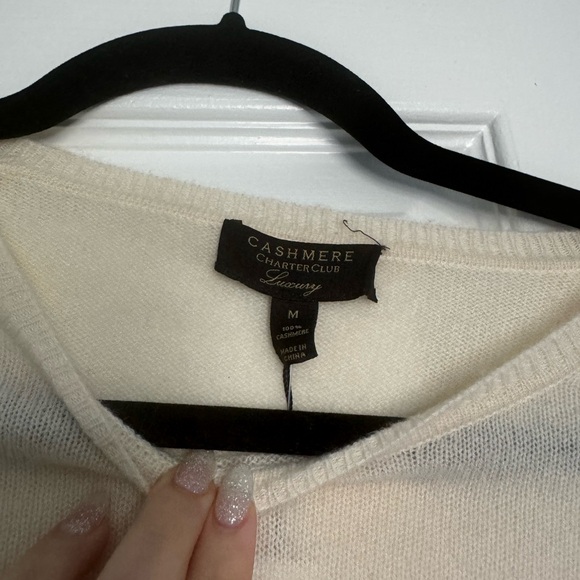 Cashmere Charter Club white sweater, Macy’s, NWT, sheer material - Picture 5 of 8